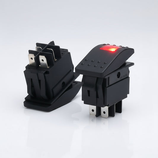 Two black rocker switches on a white background